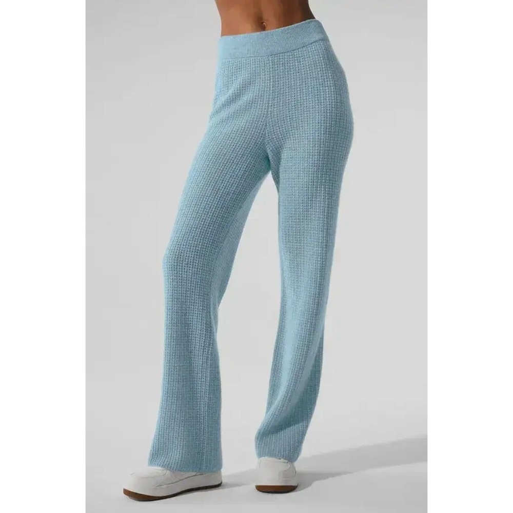 ALO Yoga Cashmere High-Waist Plush Waffle Pant Sz XXS Celestial Blue Cozy Luxury